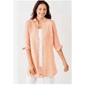 J.‎ Jill Love Linen Women's Coral Orange Button Up Tunic Top Linen Shirt Size M